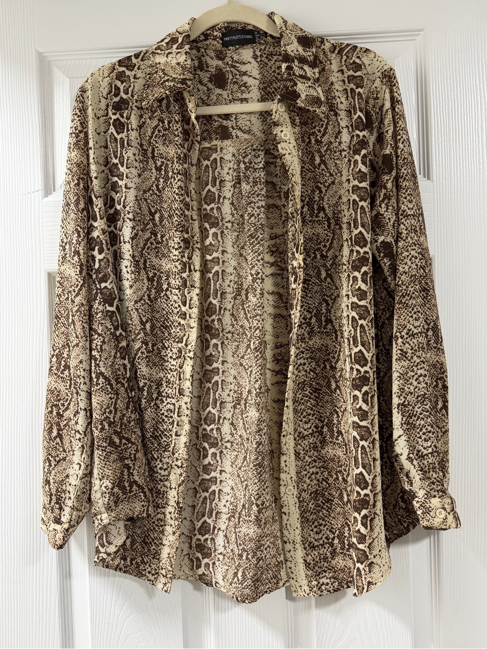 PLT Snake Print Long-Sleeve Shirt - Brown Cream